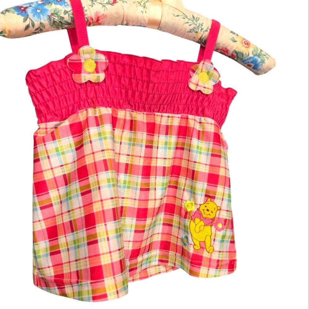 Disney Winnie The Pooh Girls Vintage‎ Pink Plaid Embroidered Smocked Swim Top